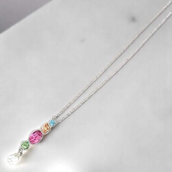 Multi-Stone Drop Pendant Necklace Made with Swarovski Crystals 16" + 2" Extender - Picture 4 of 9